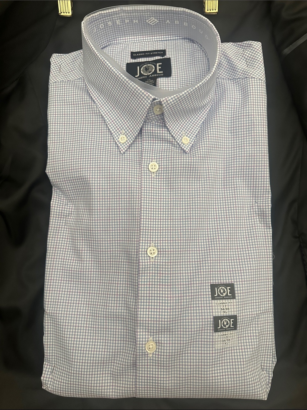 Joseph Abboud Men's Light Blue and White Micro-Check Dress Shirt